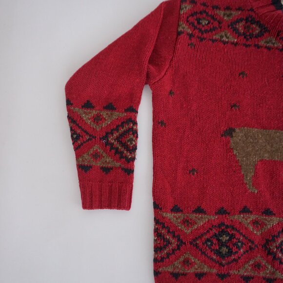 Vintage Eddie Bauer Hand Knit Red Wool Deer Sweater Fair Isle Alpinecore SP - Picture 8 of 10